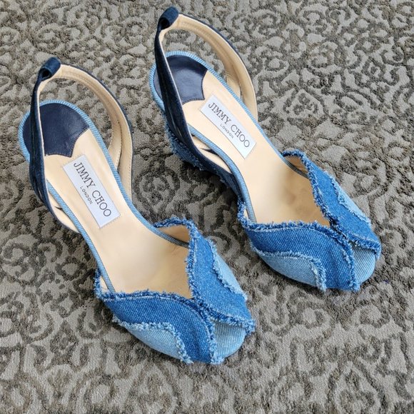 Jimmy Choo Denim Wedge Sandal Shoes-37.5 (Approx. 7) - Picture 7 of 13